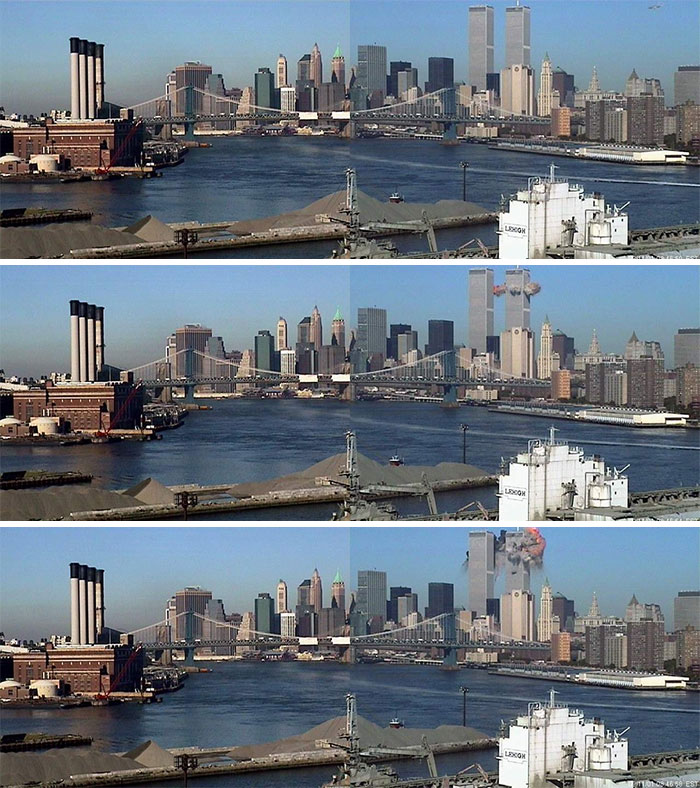 American Airlines Flight 11 (Visible In The Upper Right-Hand Corner Of The Photo) Approaches The North Tower Of The World Trade Center On September 11, 2001 American Airlines Flight 11 (Visible In The Upper Right-Hand Corner Of The Photo) Approaches The North Tower Of The World Trade Center On September 11, 2001