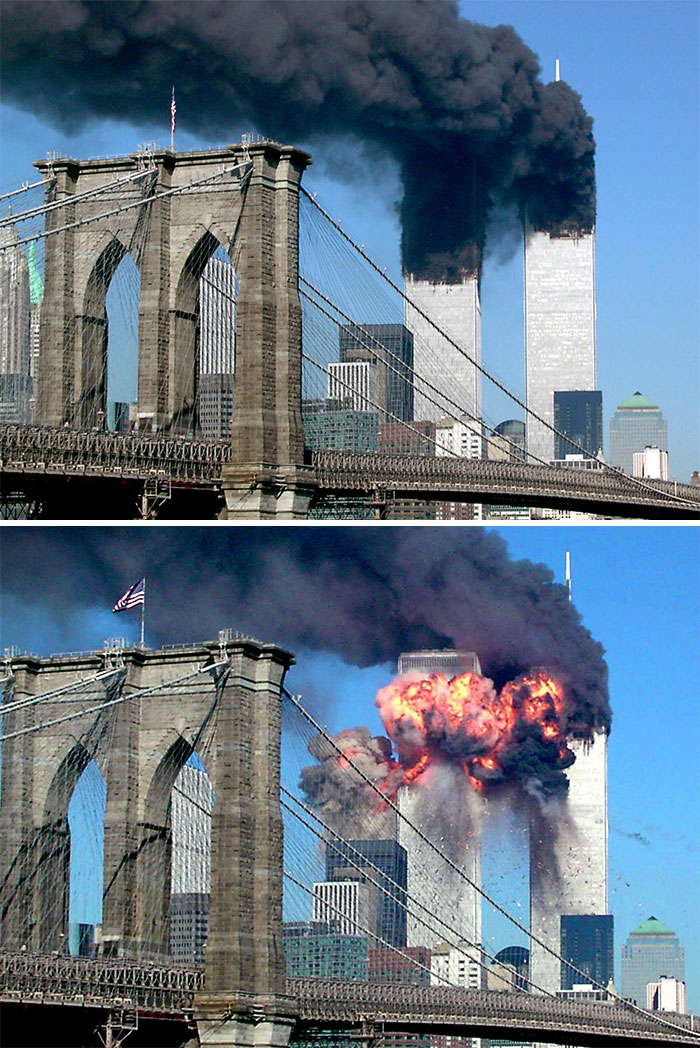 A Plane Explodes After Hitting The Second Tower Of The World Trade Center As The Other Tower Burns A Plane Explodes After Hitting The Second Tower Of The World Trade Center As The Other Tower Burns