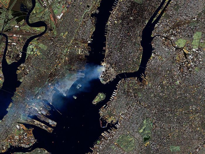Smoke Plumes Are Clearly Visible In This Landsat 7 Satellite Image Of New York City Made Early On September 12 Smoke Plumes Are Clearly Visible In This Landsat 7 Satellite Image Of New York City Made Early On September 12